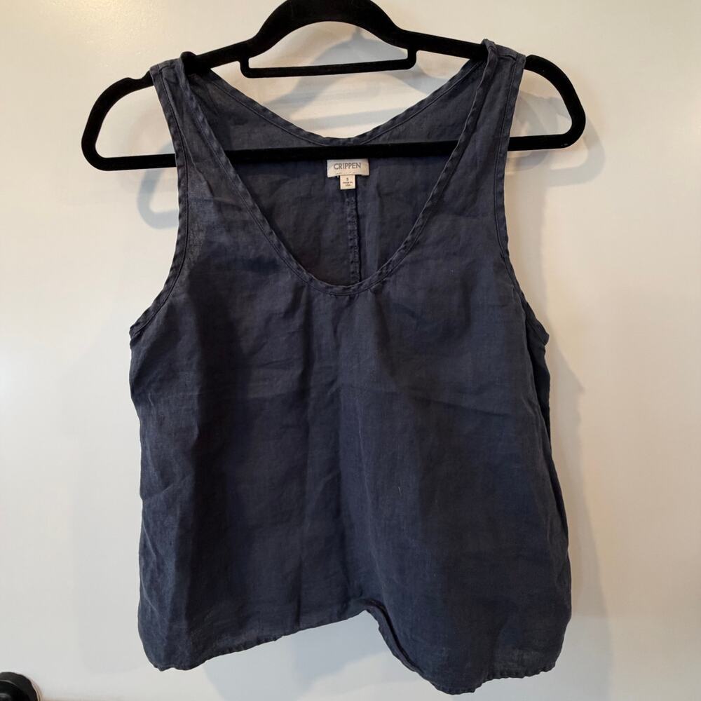 Luxury Designer Linen Cropped Tank Top Navy Casual by Crippen Los Angeles